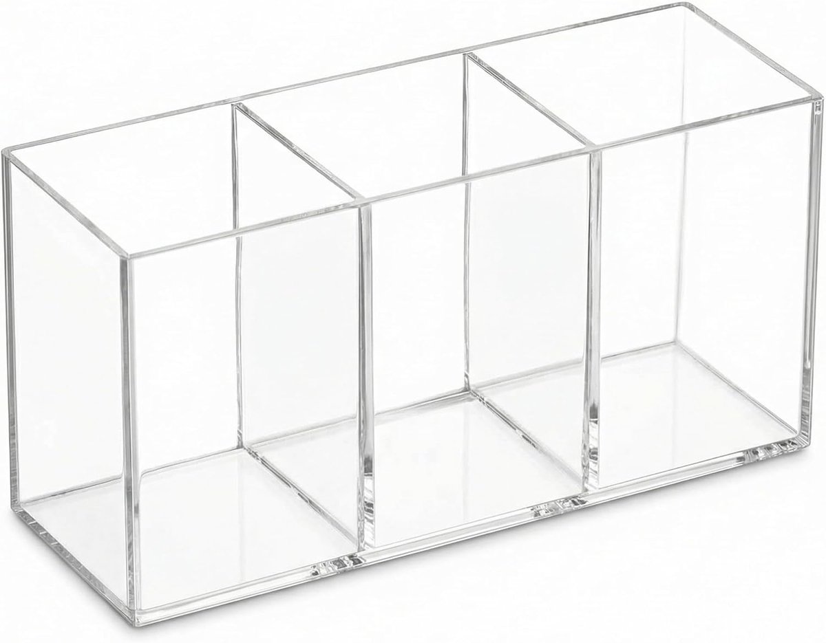 SnelShoppen - Acryl Pennenhouder - 3 Compartimenten - Duidelijk Acryl Organizer voor Bureau en Make-up Tafel - Compact en Duurzaam - 18x6.5x9cm