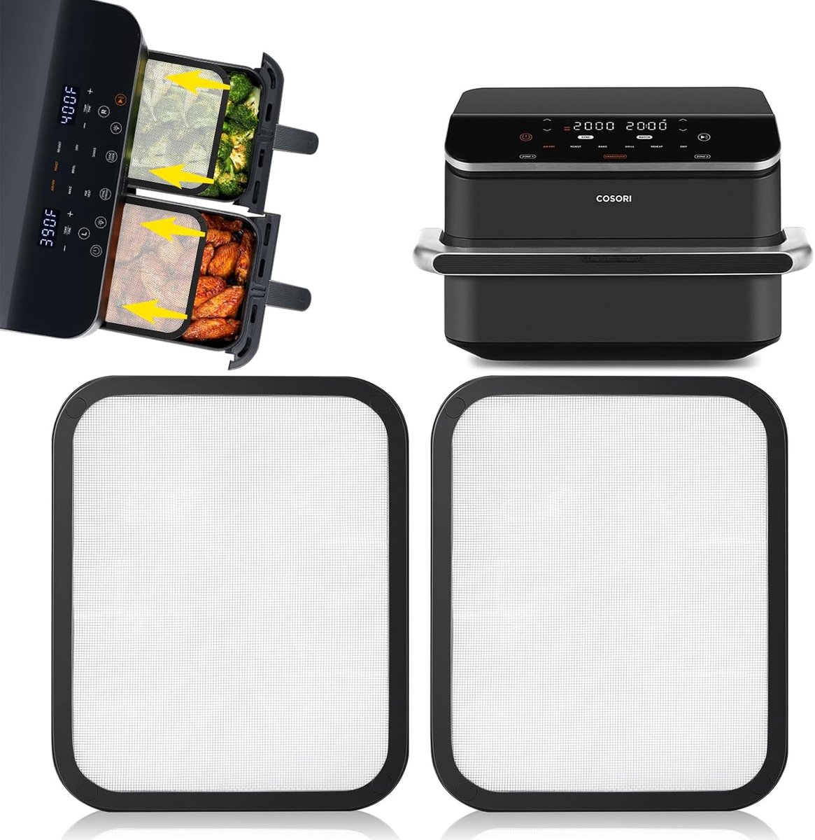 SnelShoppen - RVS Spatdeksel Accessoires voor Airfryer 8.5L/10L - Fijnmazig Vet Spatdeksel voor Cosori Airfryer met Siliconen Buitenkant - Keuken Acce