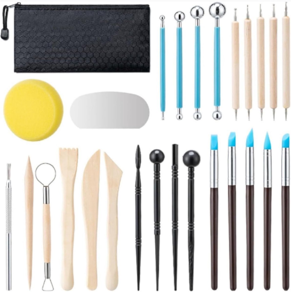 SnelShoppen - 27-delige Modeling Tool Set met Houten Handvatten, Sculptuur Tools, Klei Gereedschap, Pottenbakkers Set met Opbergtas en Schort voor DIY