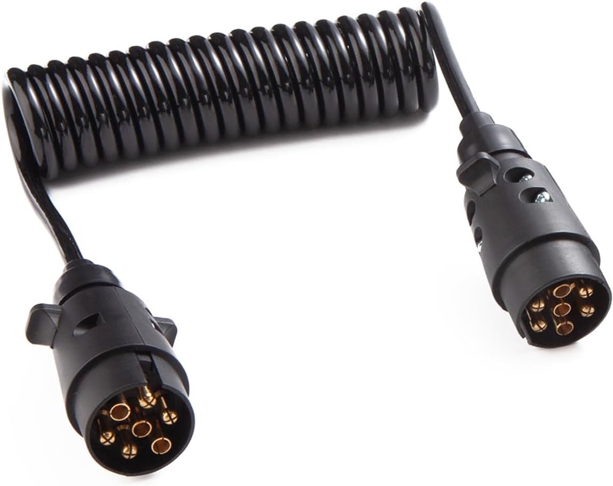 SnelShoppen - 2.7 m Trailer Kabel 7-Pin Spiral Kabel Hanger 12 V met 7-Pin Stekker voor Truck, RV, Auto, Tractor - Betrouwbare Verbinding voor Aanhang