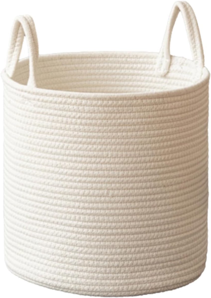 SnelShoppen - Beige Opbergmand - Ronde Katoenen Touw Mand - Vuilnismand voor Kleding, Speelgoed, Dekens, Snacks - Maat M voor Thuis, Badkamer, Utility