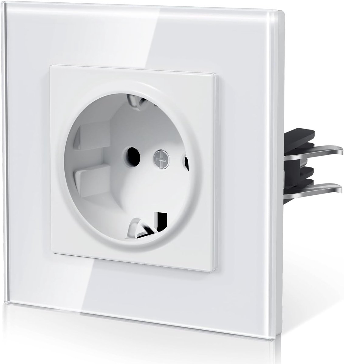 SnelShoppen - Glas Stopcontact EU Standaard met Kinderbeveiliging - Vlakbouw Stopcontact 16A 250V - E Serie - Wit - Geschikt voor Binnengebruik