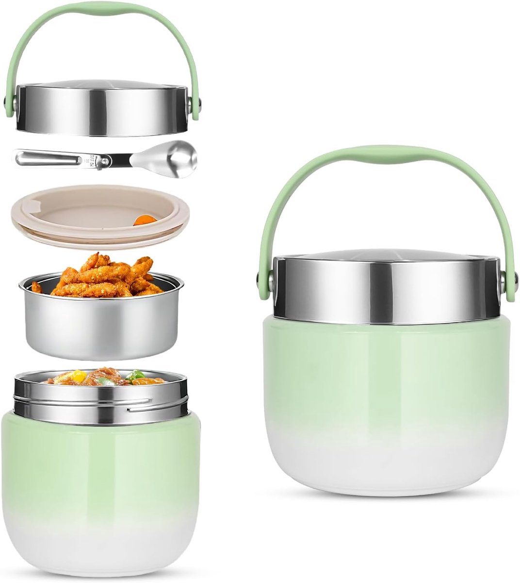 SnelShoppen - Food Thermo-Container 1200ml - Warmhoudcontainer met Vouwlepel - Stijlvolle Thermos Lunchbox voor Soep, Bloem, Kaas, Ideaal voor Kindere