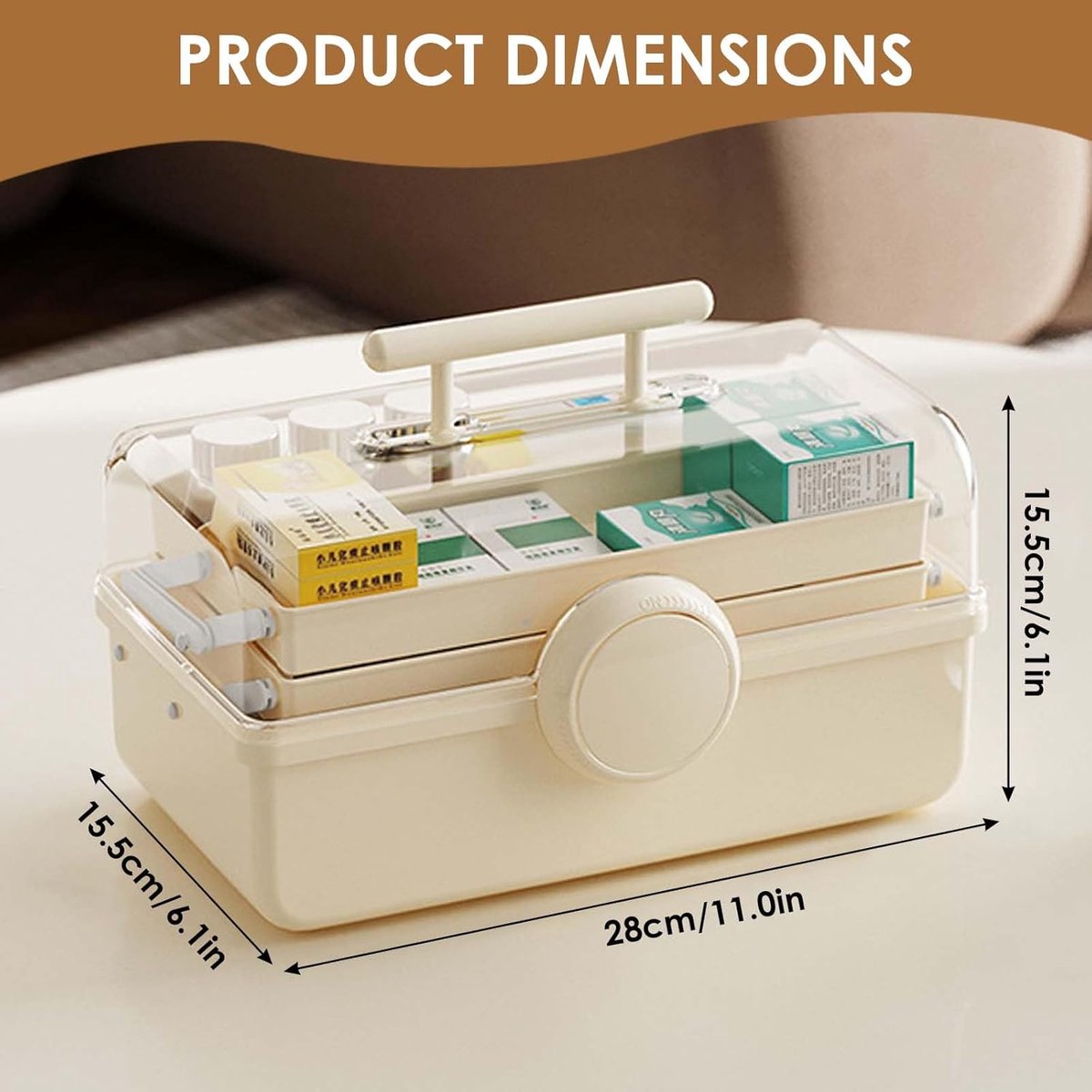 SnelShoppen - Grote Medicijnendoos met Handgreep - 3 Laags Medicijn Organizer - Kunststof Thuis Apotheek - Eerste Hulp Koffer voor Medicijnen, Gadget,