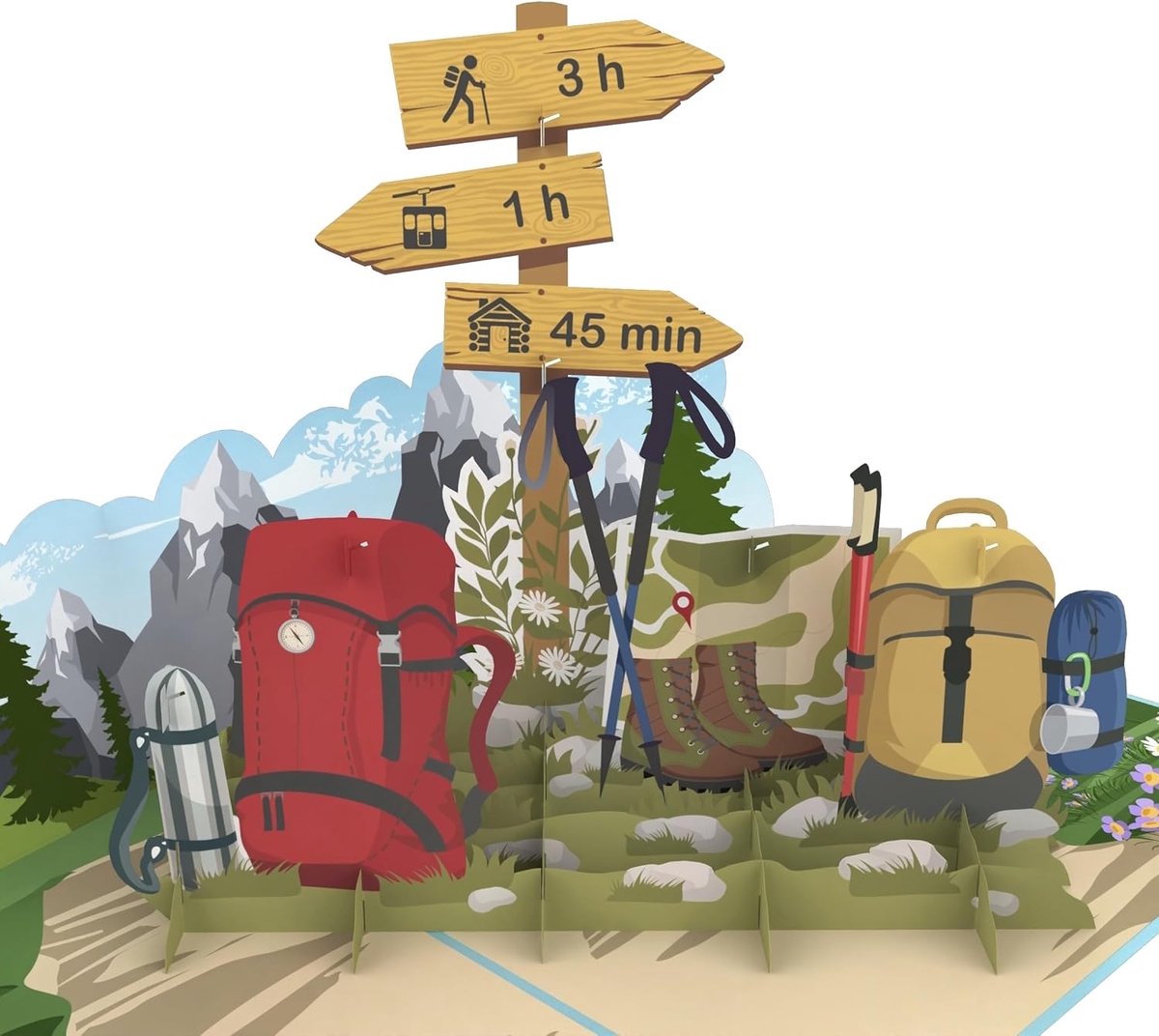 SnelShoppen - Mokio Pop-Up Kaart - 3D Verjaardagskaart voor Hikers en Klimmers - Unieke Groetkaart voor Verjaardag, Cadeaubon voor Wandelen en Trekkin
