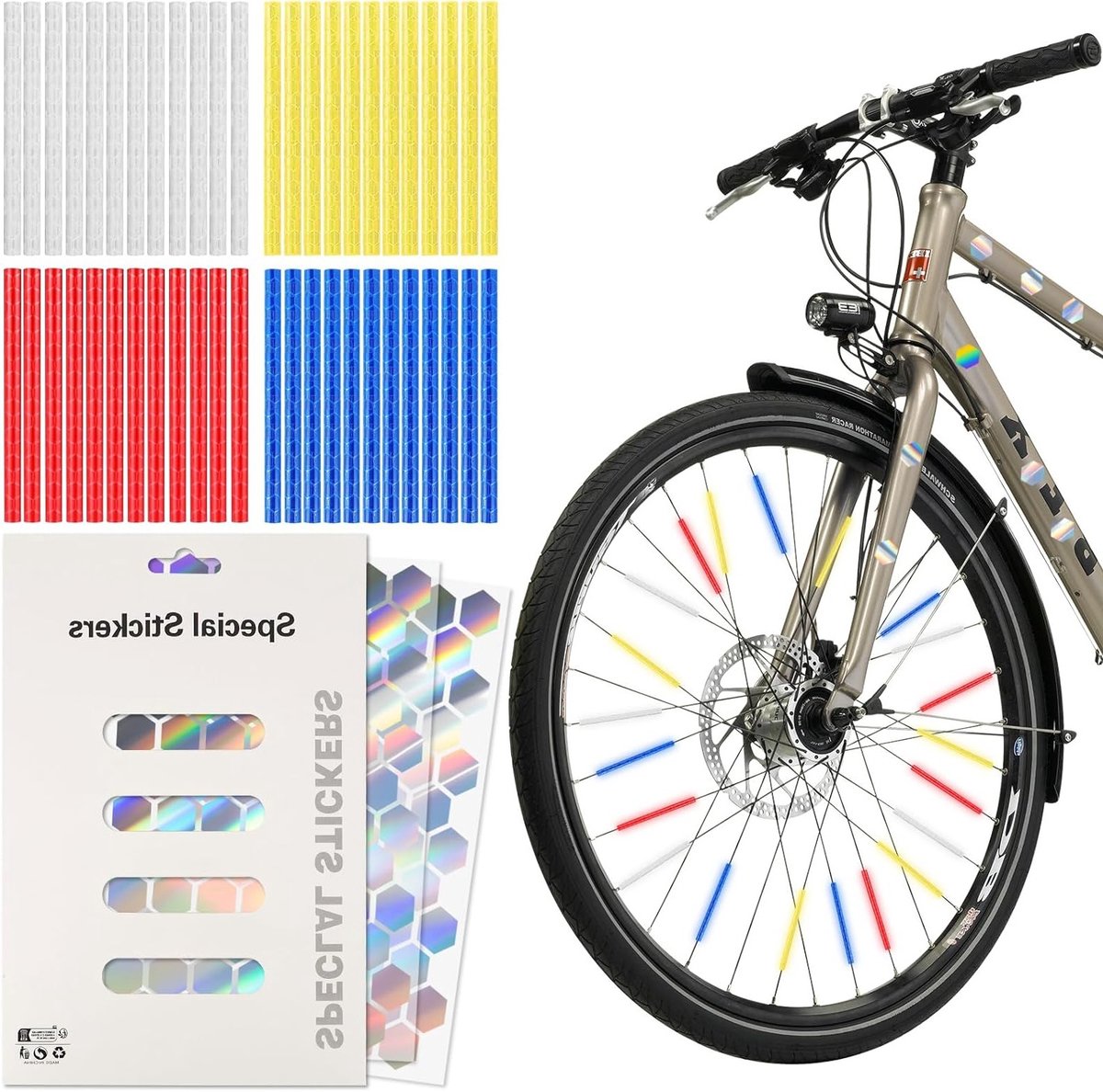 Bicycle Reflector Set – 2 Reflective Stickers + 48 Bicycle Spokes Reflectors – Highly Visible, Weatherproof, for - ShopVlot
