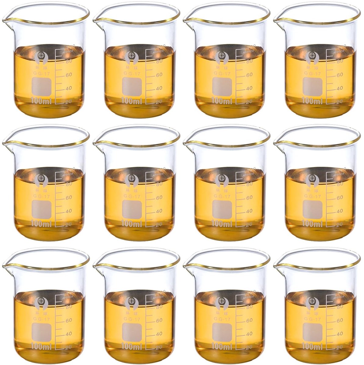 SnelShoppen - 12x 100ml Borosilicate Glazen Maatbekers met Spout - Ideale Keuken en Laboratorium Tumbler - Voor Vloeistoffen, Koken, Messen, en meer