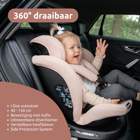 Ding Aiden Autostoel - Beige - 360° Draaibare Isofix Autostoel - i-Size - Vanaf 40 tot 150cm - 0 tot 12 jaar — afbeelding 3