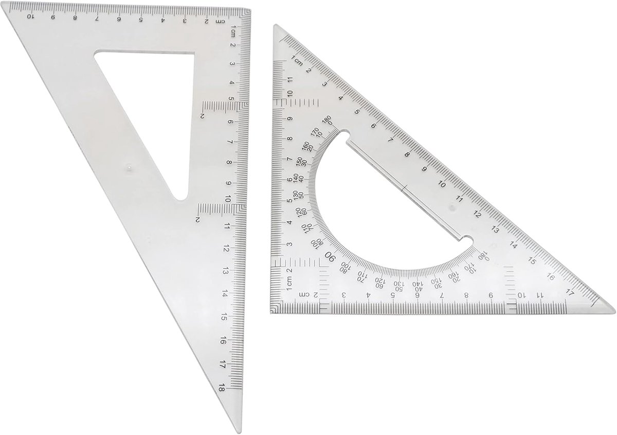SnelShoppen - Dreieck Lineaal-set, Transparant, Geometrische Tekentool, 30/60 Graden en 45/90 Graden, 2 Stuks, Schoolkinderen, Flexibele Linealen voor