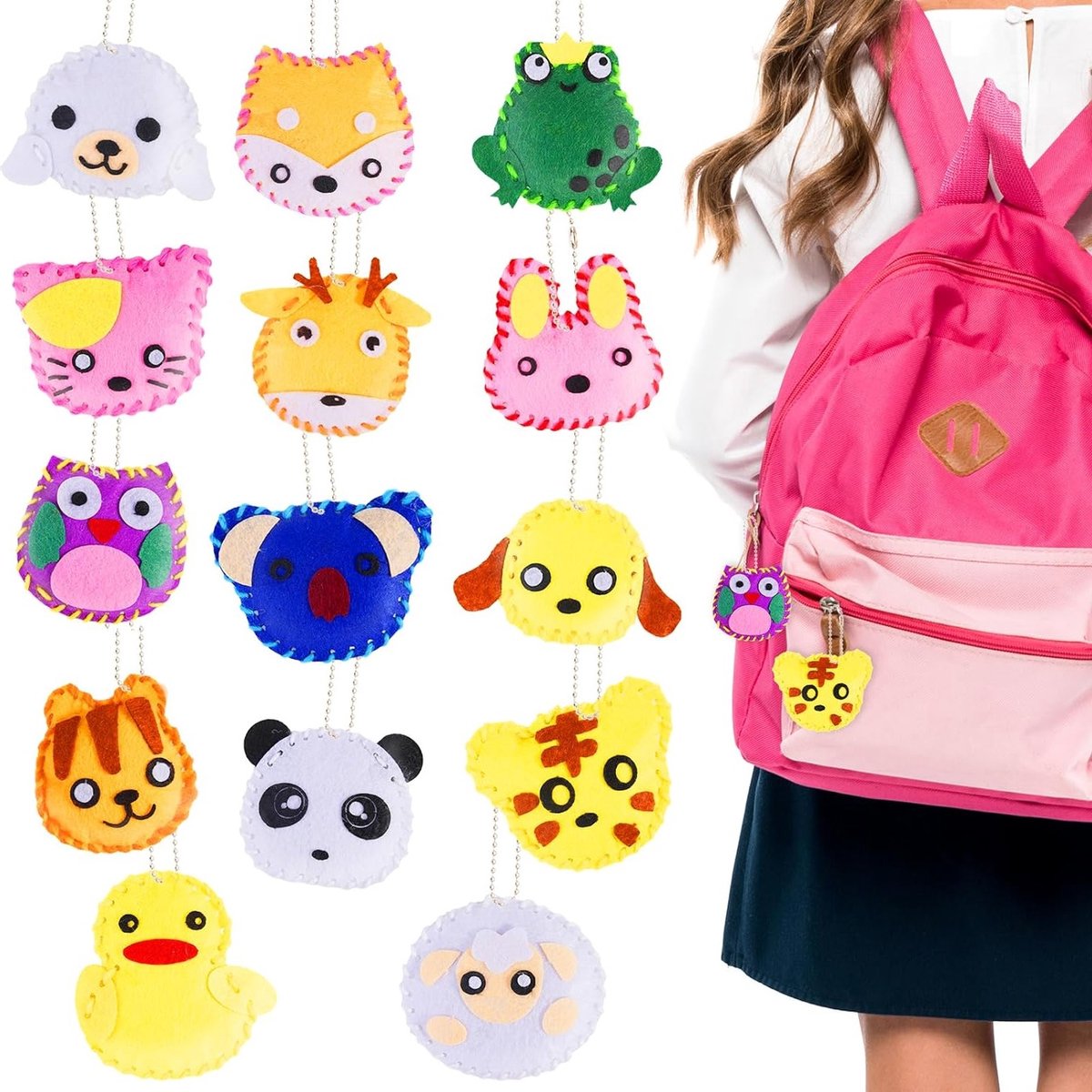 14-delig naaiset van dierenvilt, naaien en knutselen voor kinderen vanaf 6 jaar, inclusief pluche dieren, DIY naaien voor beginners en leren borduren