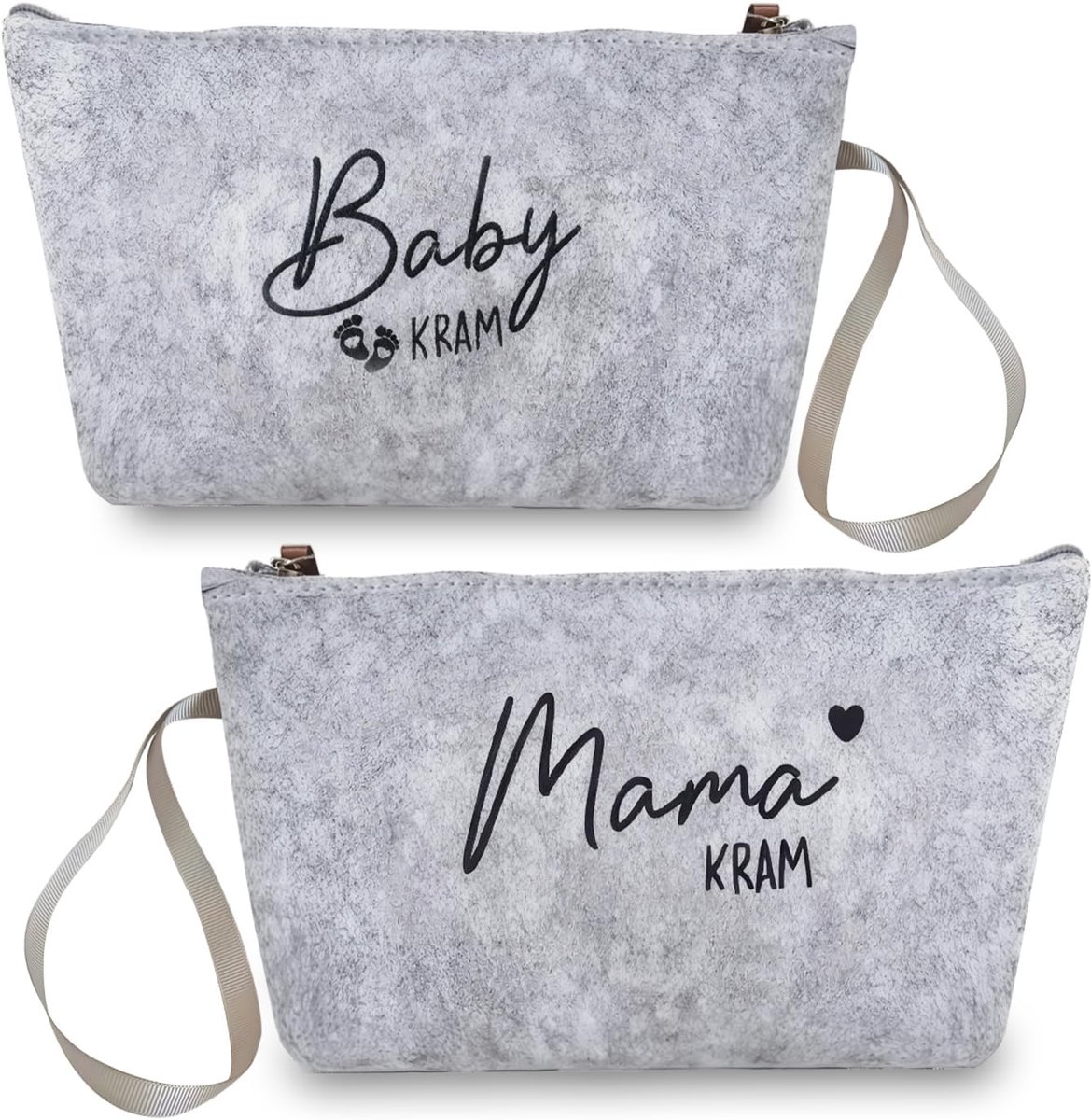 SnelShoppen - Set van 2 Fleece Make-up Tassen - Zipper Organizer voor Babyverzorging - Perfect Kraamcadeau voor Verwachtende Moeders - Grijze Tassen m