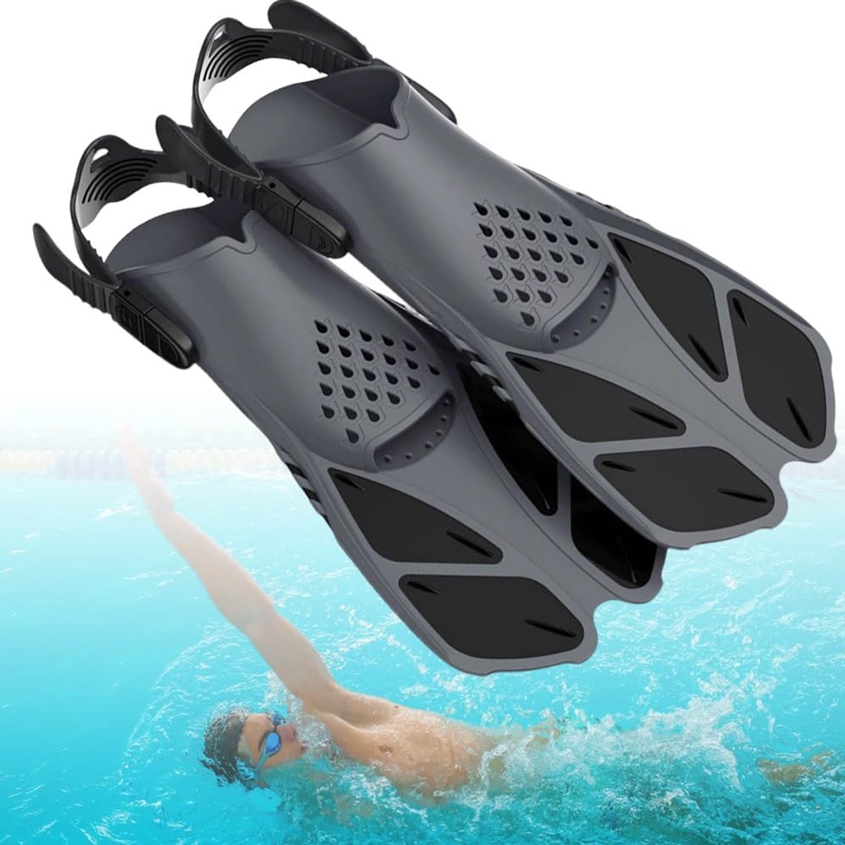 SnelShoppen - Snorkel Fins voor Volwassenen, Verstelbare Open Heel Zwemvins, Unisex Trainingsvinnen voor Mannen, Vrouwen en Kinderen met Mesh Pocket -