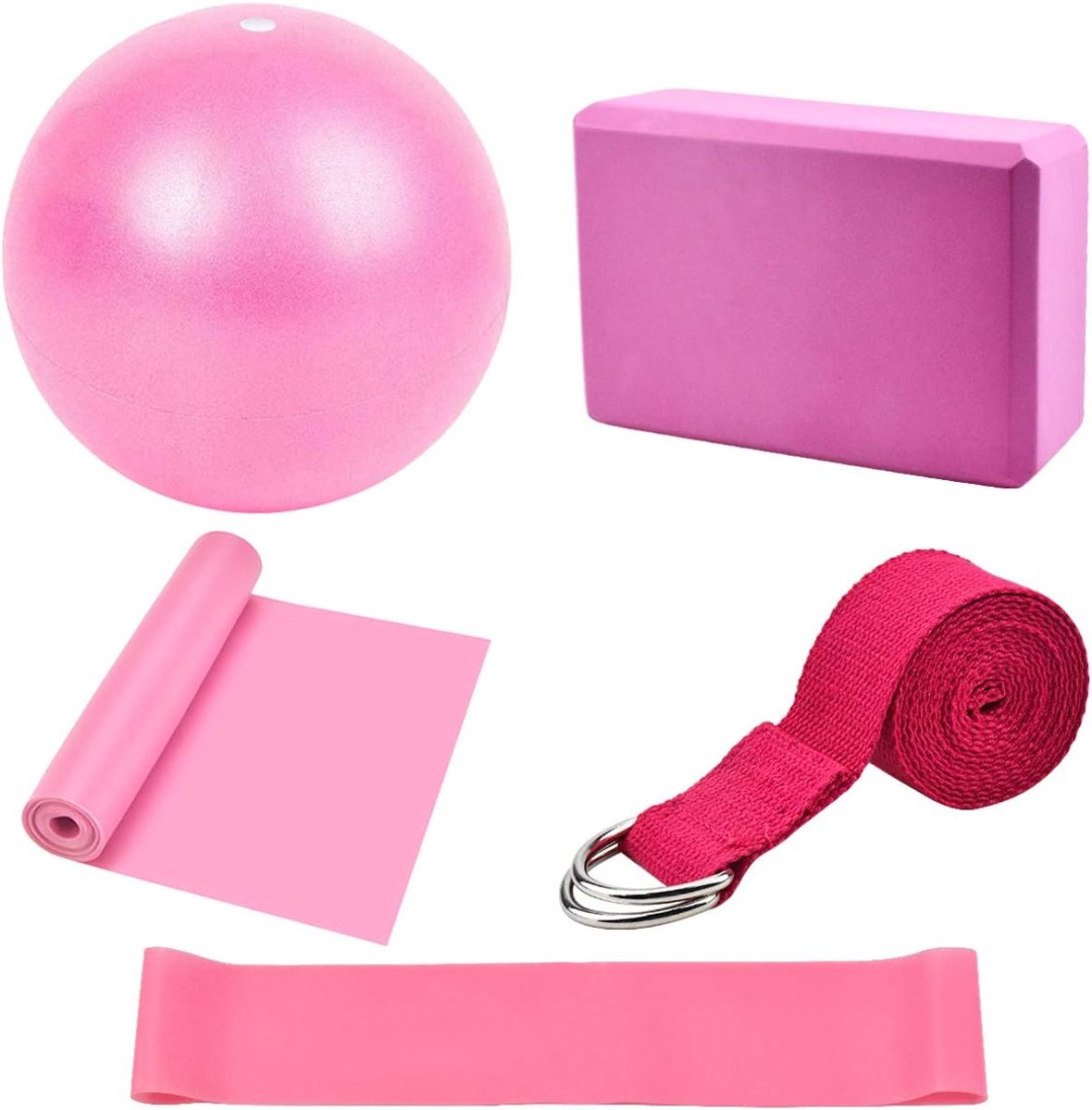 SnelShoppen - Yoga Starter Kit 5-delig - Yoga Blokken, Stretchband, Weerstandsband, Pilates Bal - Fitness Accessoires voor Thuis en Gym - Ideaal voor
