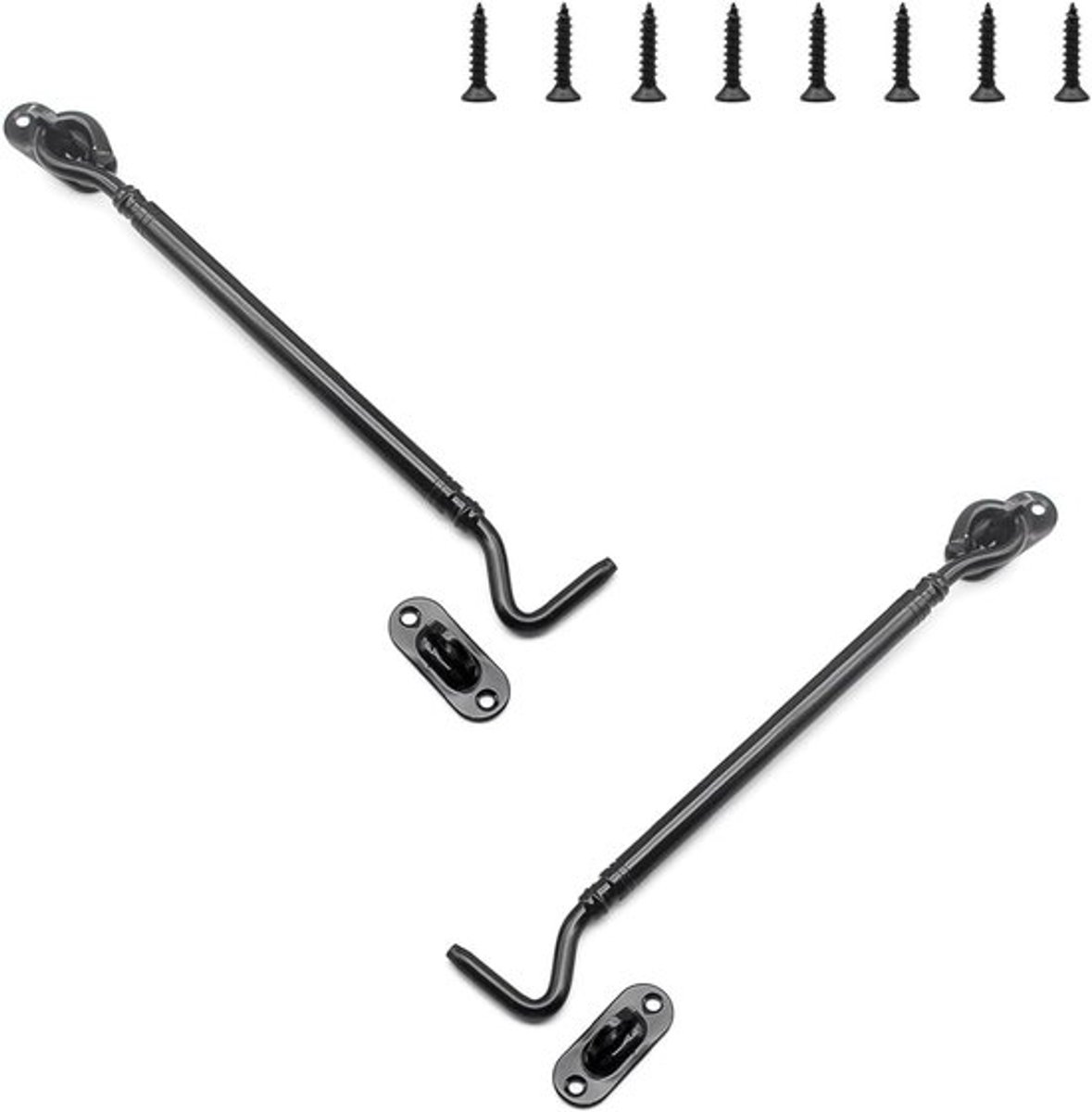 Stormhaken 205 mm roestvrijstalen zwarte cabinehaken - Set van 2 stuks - inclusief schroeven - voor ramen, deuren en meer