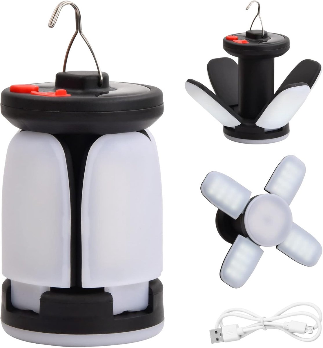 SnelShoppen - Solar Camping Lamp met Haak, Waterdicht, Oplaadbaar, 6 Modi, Vouwbare LED Licht voor Tent, Hiking, Vissen, Tuin, Buitenactiviteiten