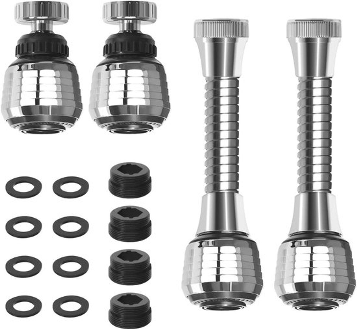 Flexibele Kraanverlengers Set - 4 Stuks - 360 Graden Draaibare Kraan - Beluchter - Keuken en Badkamer Accessoire - Verlengstuk met Draaifunctie