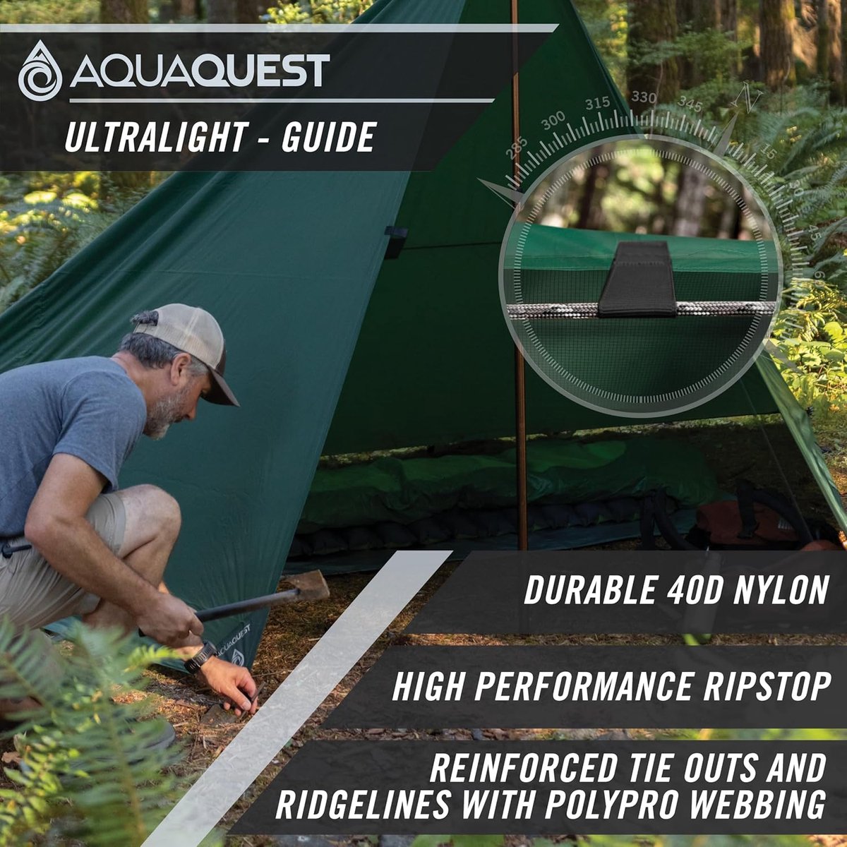 SnelShoppen - Waterproof Camping Tarpaulin 3x3m - Ultralight Bivy Shelter of Rainfly - 100% Waterdicht - Perfect voor Hiking, Hammock, Survival - Fore