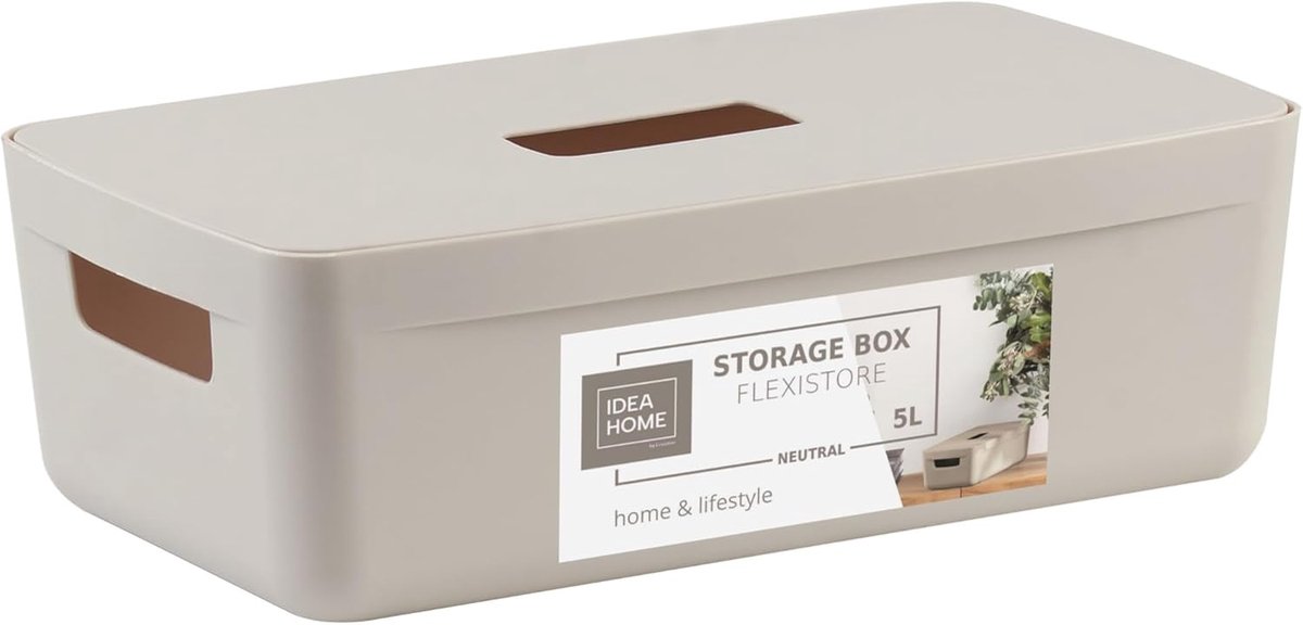 SnelShoppen - Plastic Opbergdoos 5L - Organiser Box met Deksel - Ruimtebesparende Baskets voor Badkamer, Woonkamer, Slaapkamer en Kantoor - Flexibele