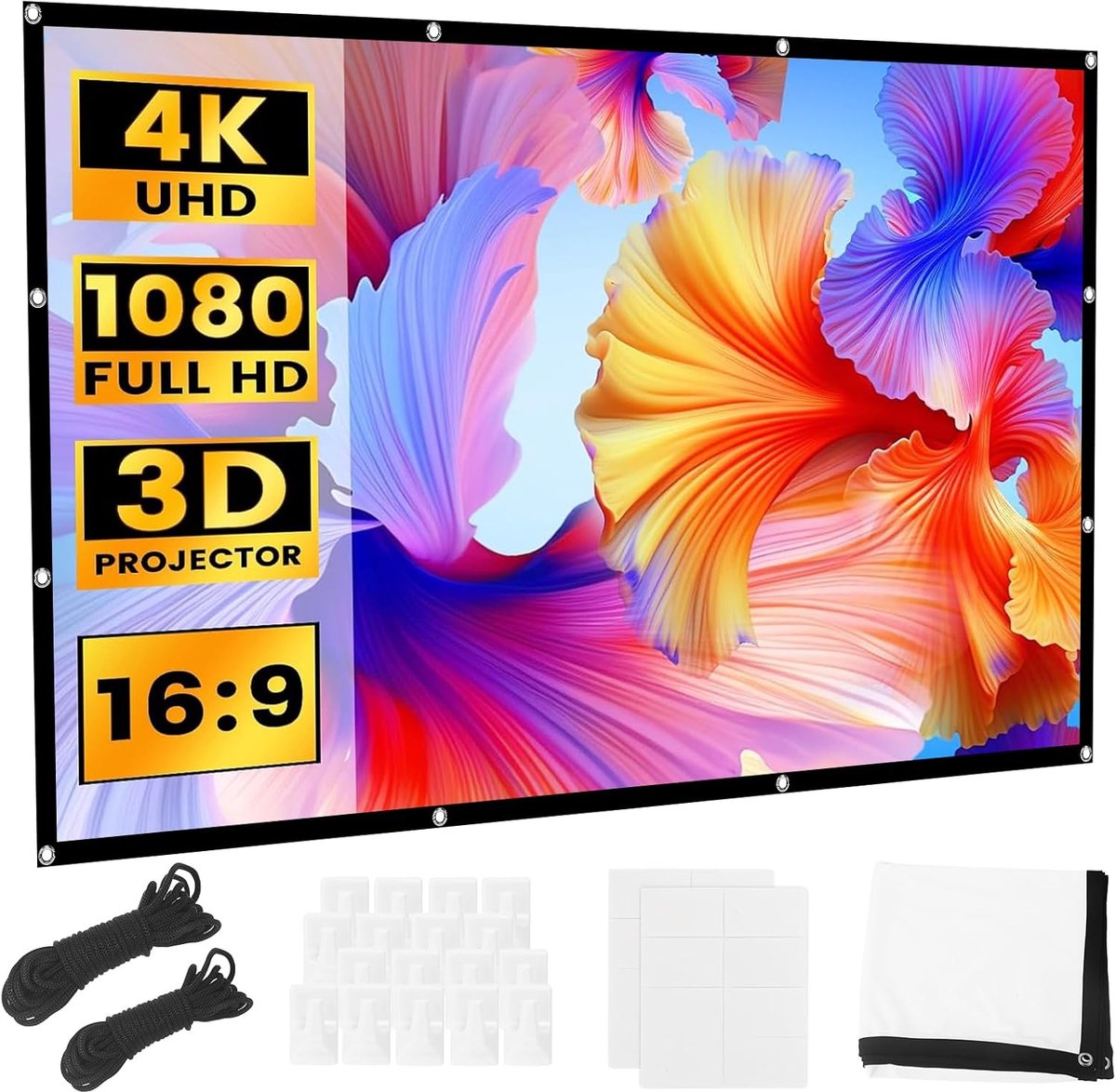 SnelShoppen - 100 Inch Projectiescherm - Opvouwbaar Scherm voor Thuisbioscoop, Buitenfeest, Camping, Kinderen, HD Beeldkwaliteit, Witte Kleur