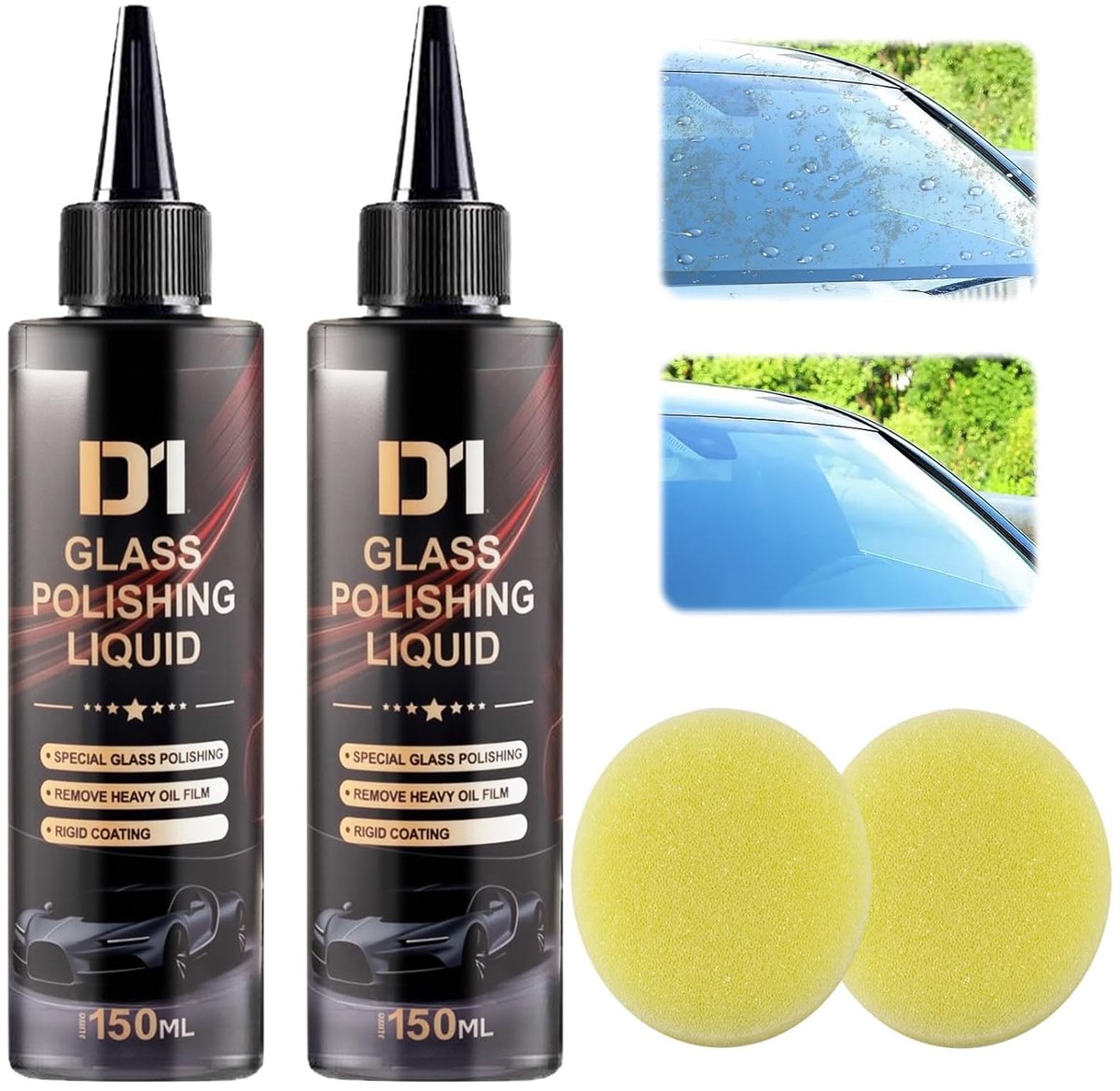 SnelShoppen - 2x150ml Glas Polijstmiddel voor Auto, Krassen Verwijderen, Glasreiniger, Polijstschuim, Hoogglans Afwerking, Voor Ruiten en Voorruit