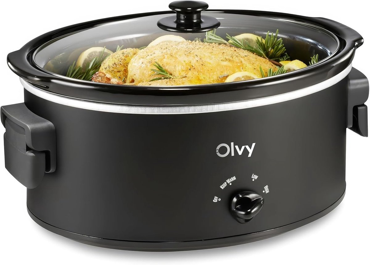 SnelShoppen - Slow Cooker 6L Keramische Binnenpan met 3 Temperatuurinstellingen, Opvouwbare Handvatten voor Gezinsmaaltijden en Meal Prep