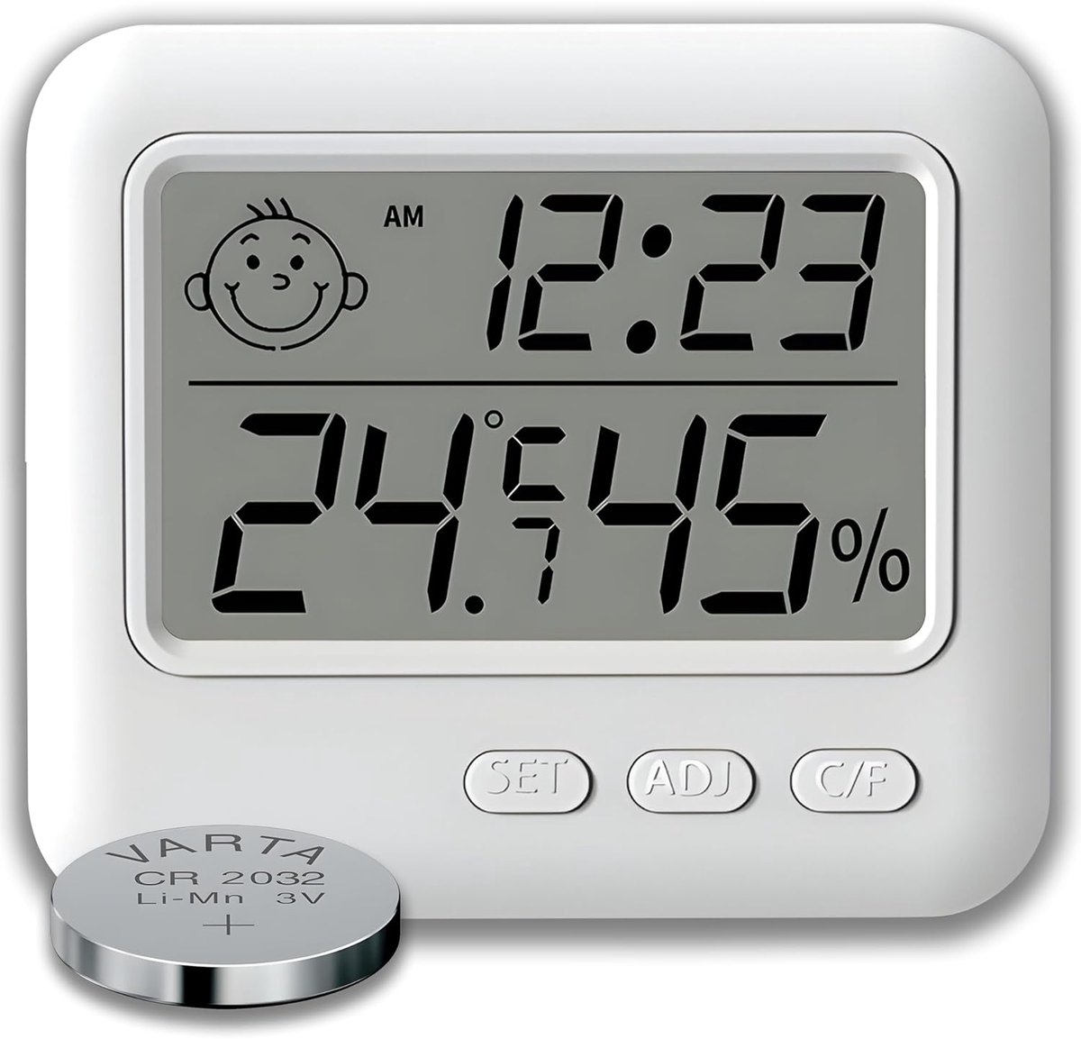 SnelShoppen - Digitale Thermo-hygrometer voor Binnen - Nauwkeurige Temperatuur- en Vochtigheidsmeter - LCD Display - Wit - Eenvoudige Installatie