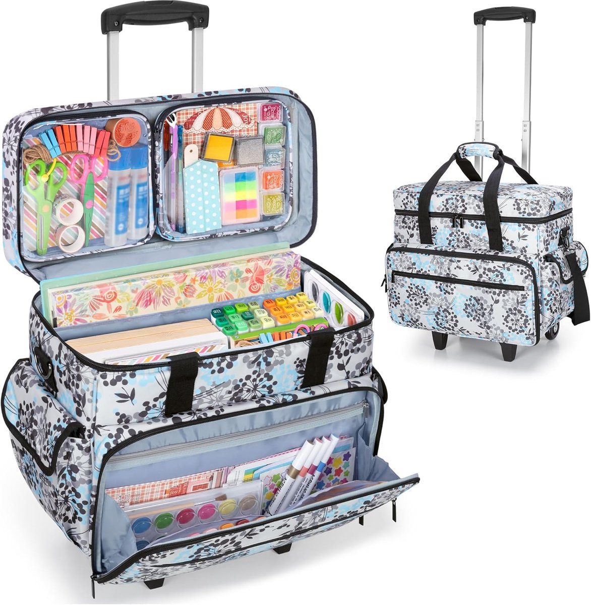 SnelShoppen - Scrapbook Rolling Totes, Opbergzak voor Scrapbooking Accessoires met Wielen, Creatieve Craft Cart Organizer met Verwijderbare Trolley vo