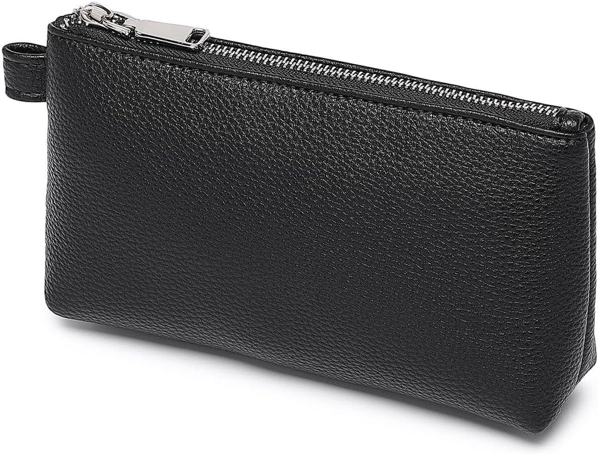 SnelShoppen - PU Leer Make-up Tas Handbagage - Stoere zwarte Opbergzak voor Cosmetica, Telefoon en Accessoires - Waterdicht, Duurzaam, Lichtgewicht en