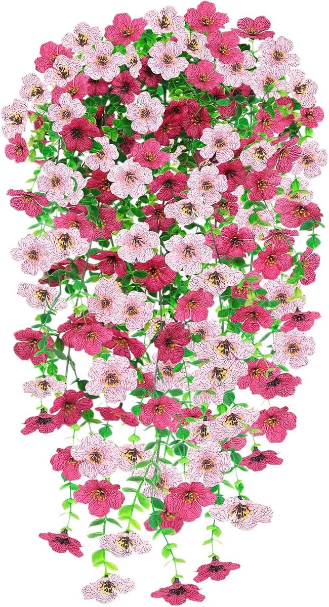 SnelShoppen - 2 PCS Kunstmatige Hangende Bloemen, UV Bestendige Nep Hangende Bloemmanden, Roze en Paarse Bloemen voor Tuin, Balkon, Bruiloft, Binnen-