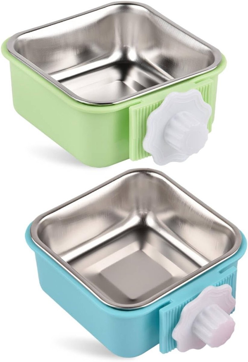 Hanging Water Bowl Set voor Konijnen, Hamsters en Kleine Huisdieren - Rvs Voer- en Drinkbakken voor Katten en Honden