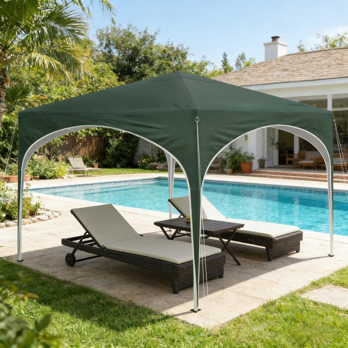 FloraGrace Partytent – 300 x 300 Cm – Hoogte Verstelbaar – Metaal en Oxford 210D – Groen – Voor Tuin en Terras – Opvouwbaar