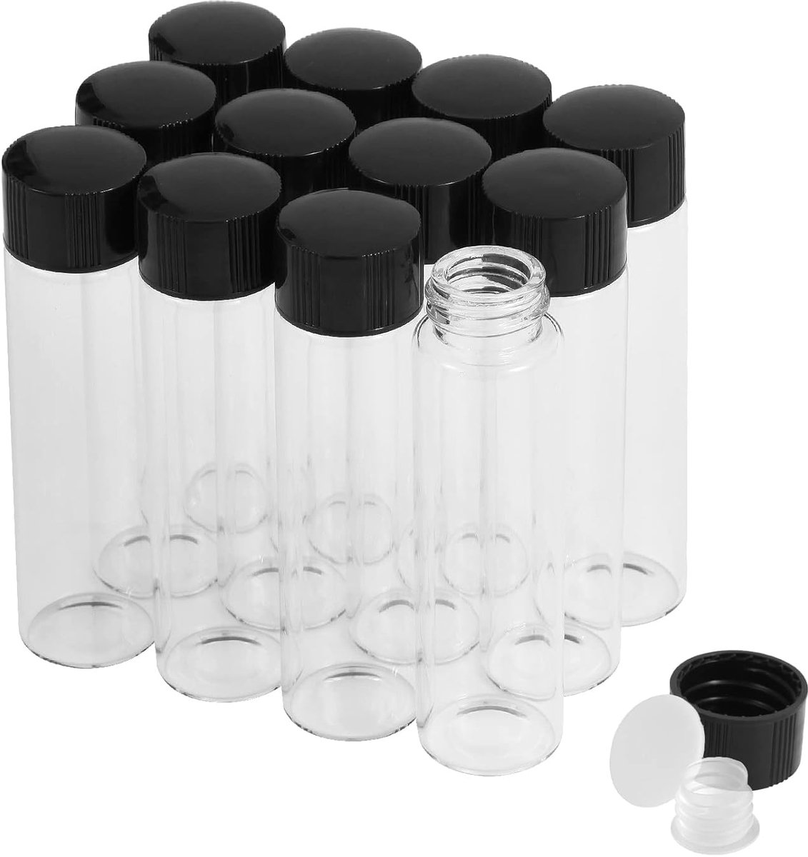 SnelShoppen - 20 ml Transparante Glazen Flessen met Schroefdop en Plastic Stopper - Lekvrije Glazen Flessen voor Vloeistoffen, Poeders, Monsters - 12