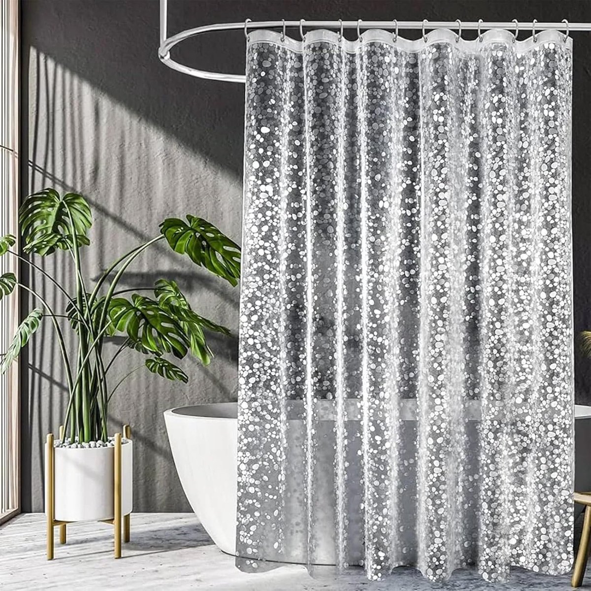 SnelShoppen - Milieu Bestendige Douchgordijn 180 x 200 cm - Waterdicht Douchegordijn met Kiezelpatroon - PEVA Materiaal voor Gezond Douchen - Perfect