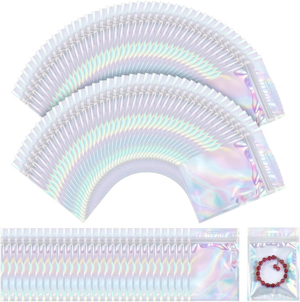 SnelShoppen - 500 Stuks Holografische Pouches Resealable Foil Bags Zip Lock Bags voor Kleine Bedrijven en Feestgeschenken, 4.5 x 6 Inch, Veelzijdige O