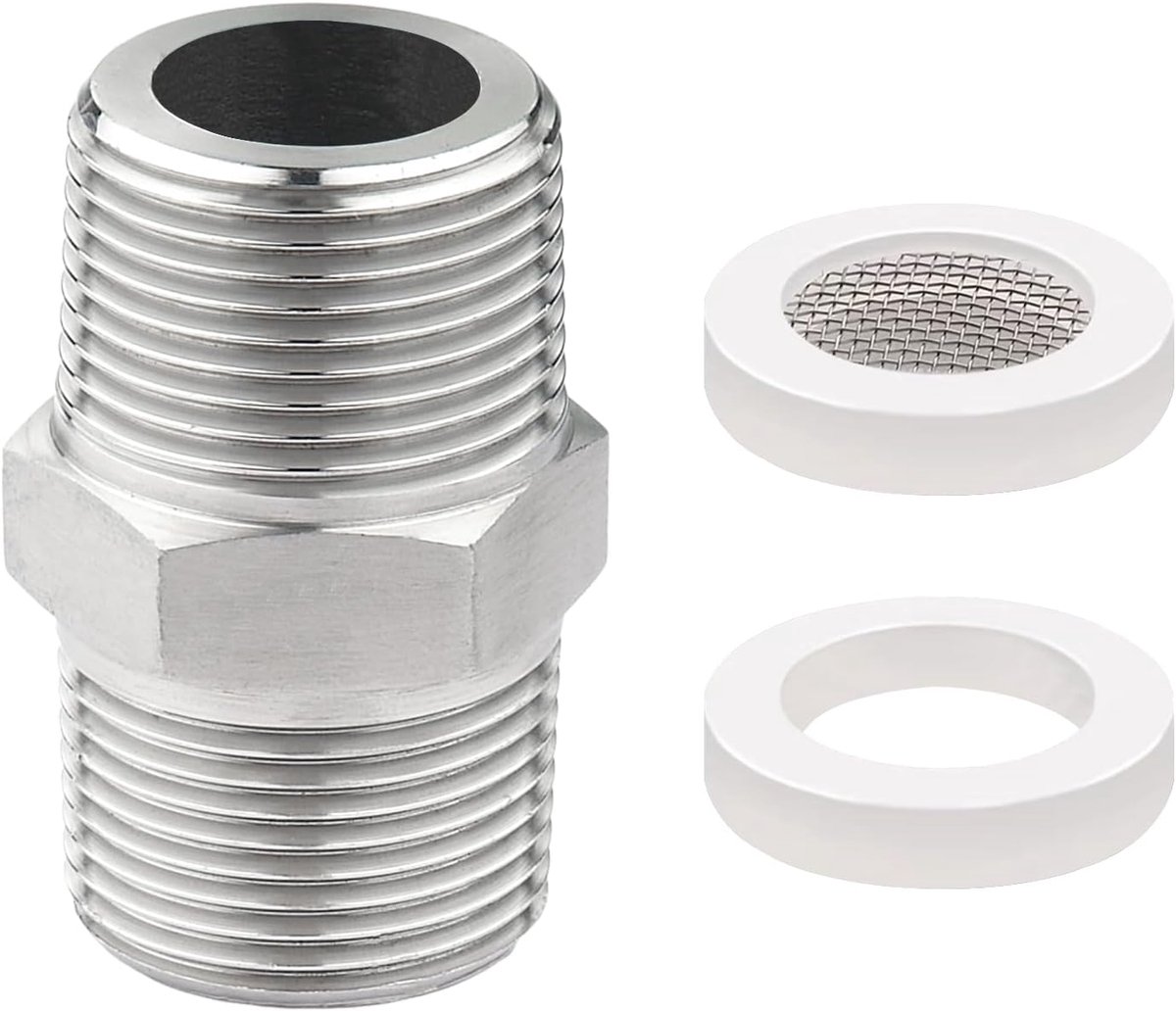 SnelShoppen - Shower Hose Adapter 1/2 Inch RVS Dubbele Nippel Verlenging met Bubbler Sink Aerator Filter Element en 1 Seals - Ideaal voor Badkamer en