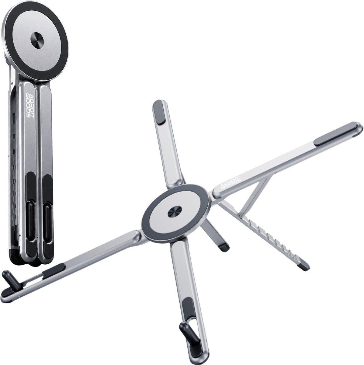 AdroitGoods 4-in-1 Magnetische Laptopstandaard & Telefoonhouder Opvouwbaar Aluminium Tablet & Laptop Stand Verstelbaar geschikt voor MagSafe - Silver