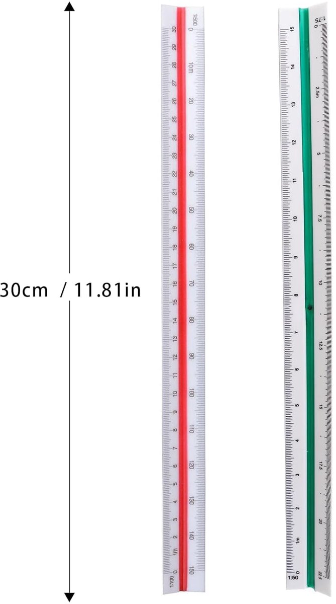 SnelShoppen - 2x 30cm Schaal Liniaal Set voor Architecten en Ingenieurs - Duurzame Plastic Metrische Linialen met 6 Schalen - Ideaal voor Bouwtekening