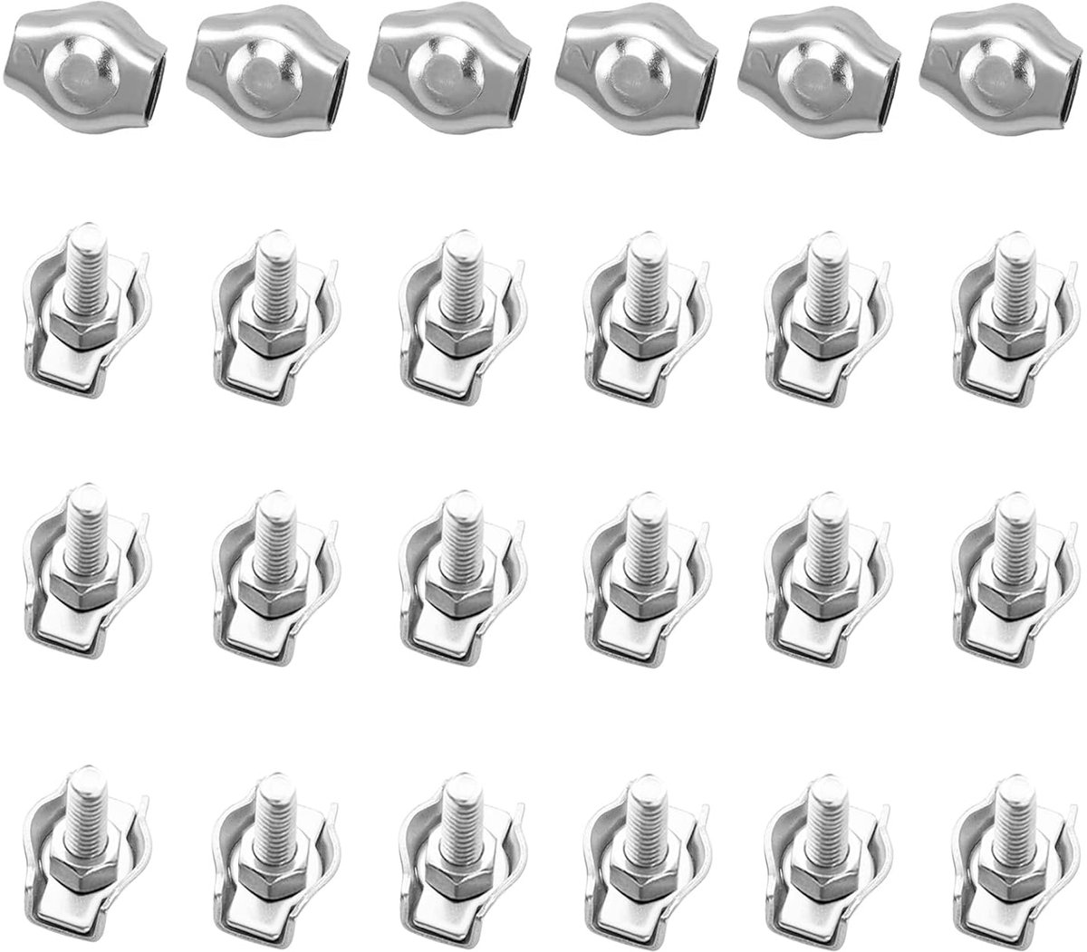 SnelShoppen - 24 Stuks Kabel Klemmen voor 2 mm Draad, Roestvrij Stalen Kabelclips voor Bevestigen van Staal Draden en Kabels, Duurzaam en Corrosiebest