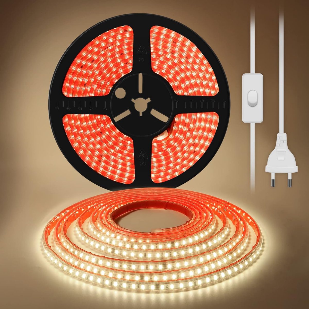 SnelShoppen - LED Strip Verlichting 220V 10M Warm Wit 3000K - Waterdichte Soft LED Lichtstrips, 10CM Afkappunt, Voor Binnen en Buiten Gebruik