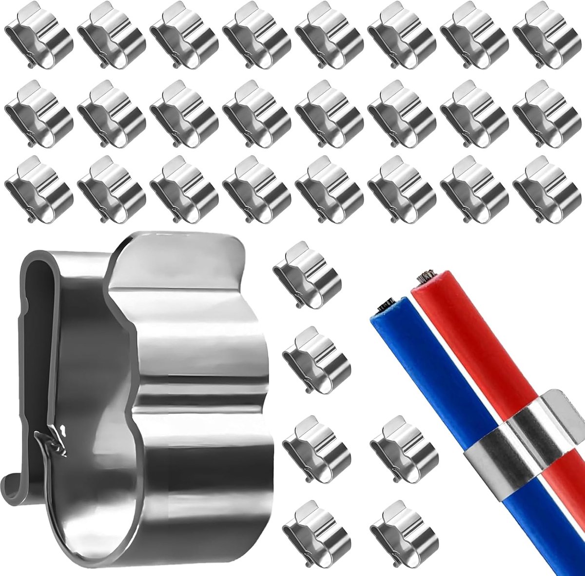 SnelShoppen - 30 Stuks RVS Kabelclips - Kabelbevestiging voor Zonnepanelen - Roestvrij Staal - Geschikt voor Elektrische Kabels - Duurzaam en Corrosie