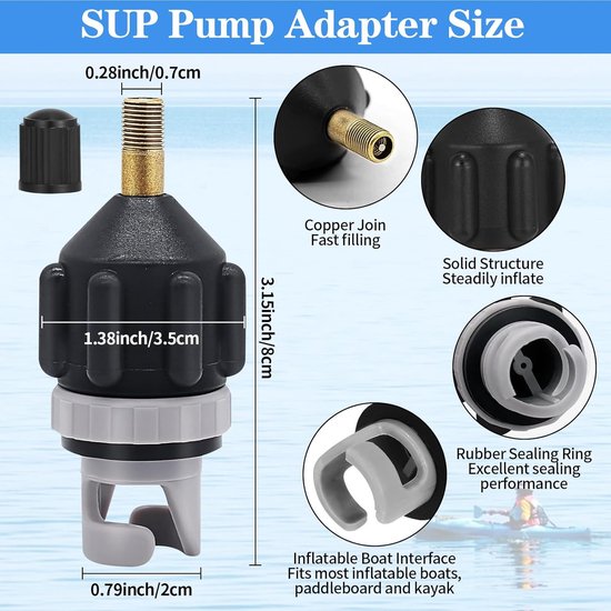 SUP-pompadapter voor compressor - veelzijdige ventieladapter met 5 mondstukken voor opblaasbare boten en paddleboards — afbeelding 2