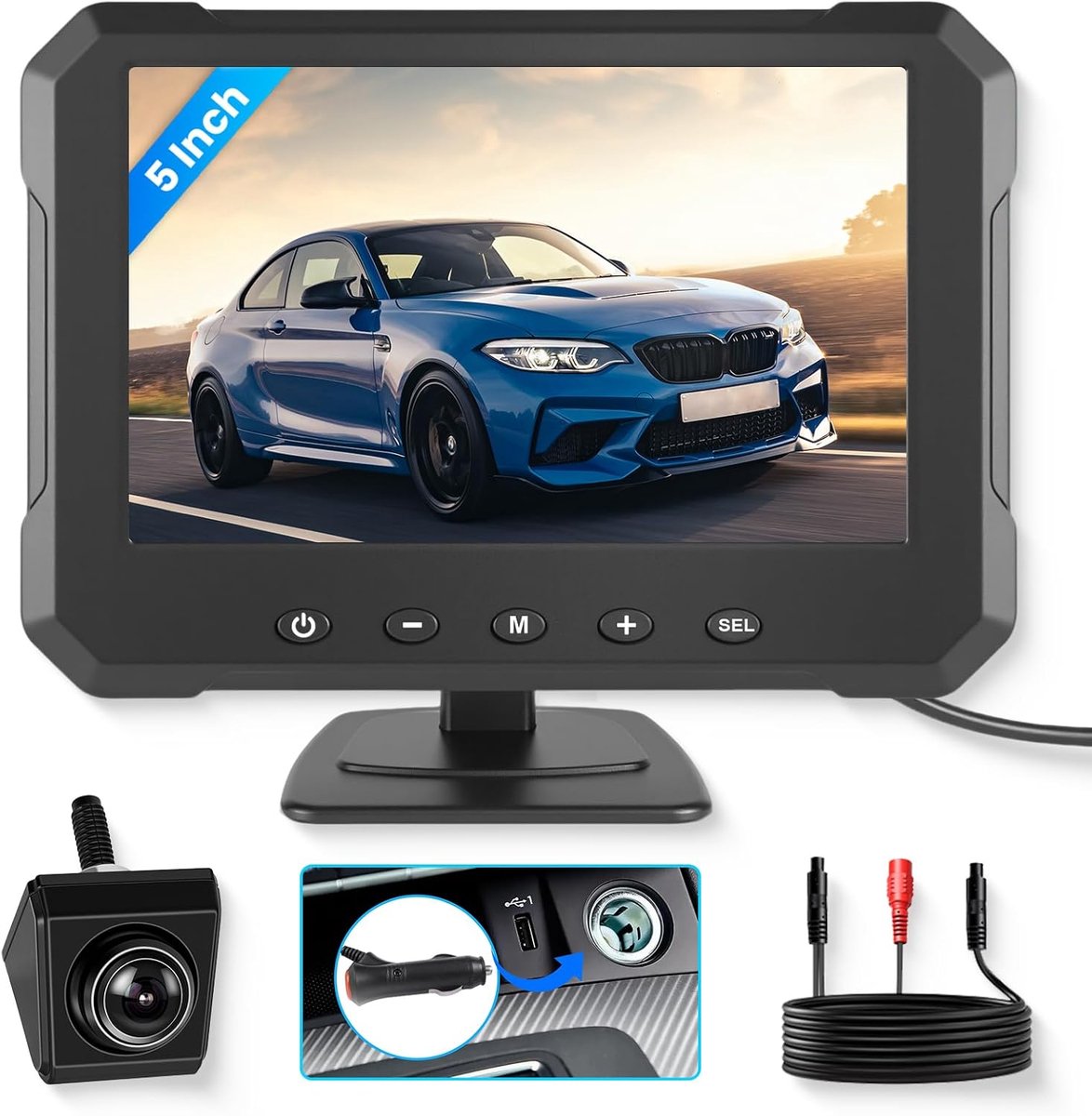 SnelShoppen - Achteruitrijcamera met 5 Inch HD Monitor, Waterdichte IP69 Reversing Camera met Infrarood Nachtzicht voor Auto's