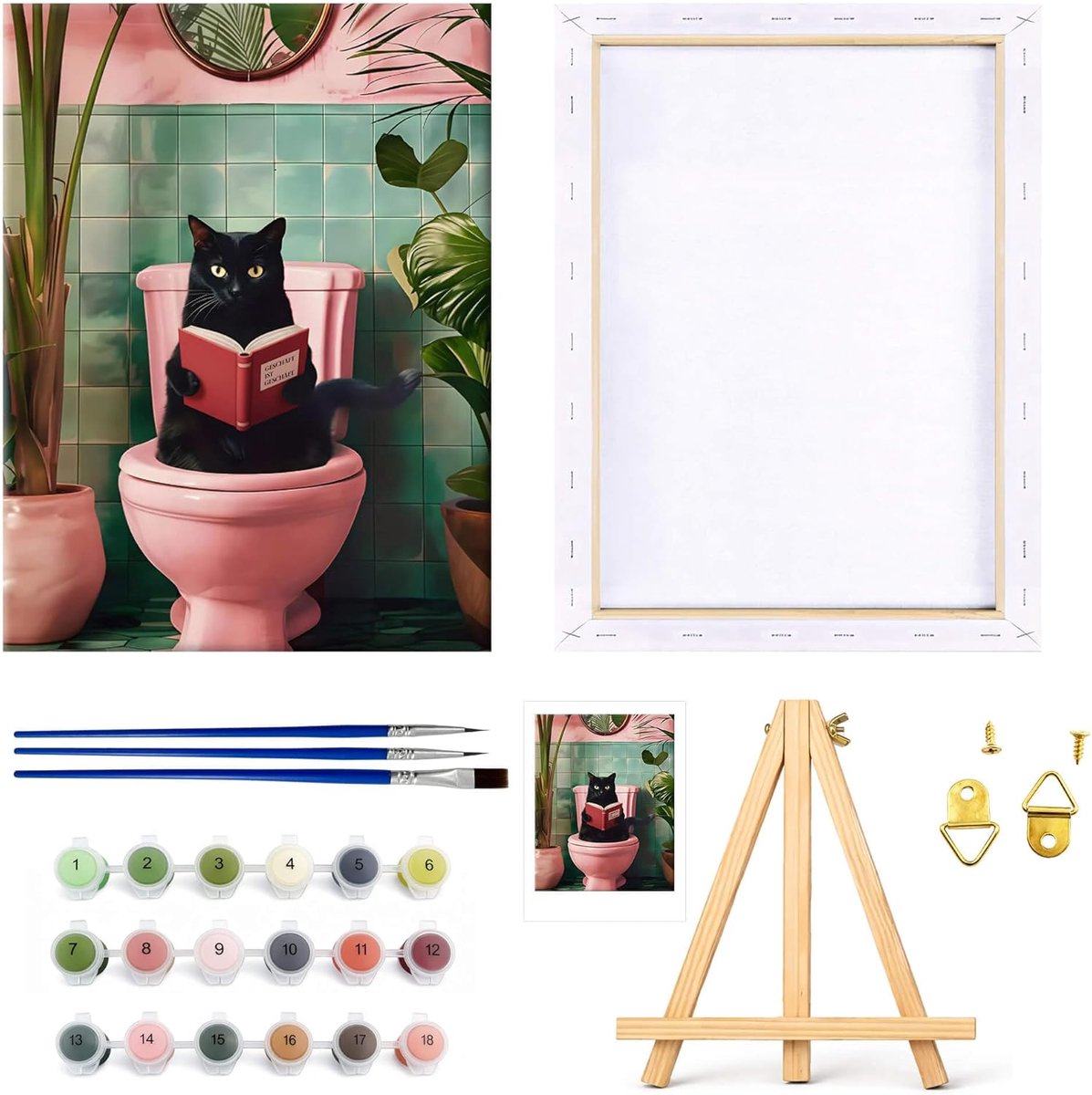 SnelShoppen - Painting by Numbers Kat Set 40 x 30 cm DIY Schilderen voor Volwassenen met Lijst Dieren Persoonlijk Schilderpakket met Kwast en Verfset