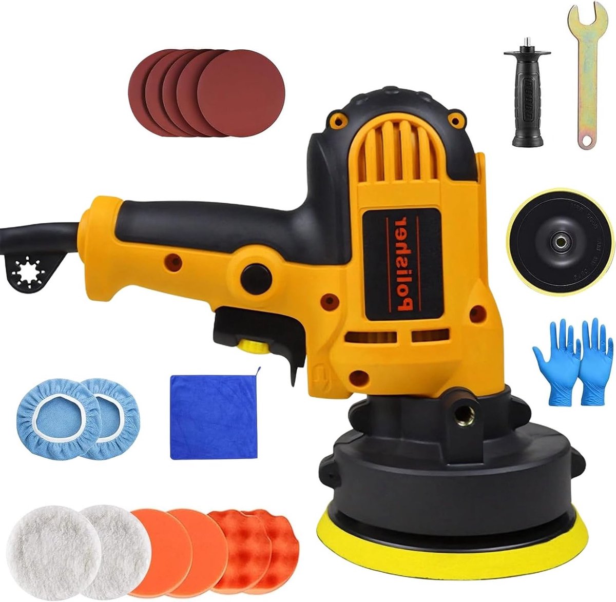 Krachtige 700W Auto Polijstmachine Set met 19 Onderdelen voor Autodetailing, Polijsten, Waxen en Krassen Verwijderen, 600-3700rpm