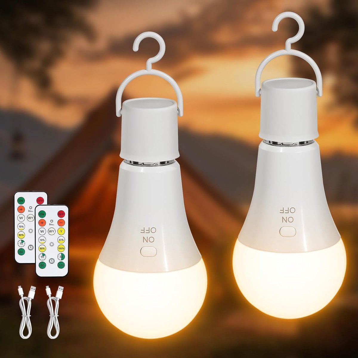 SnelShoppen - Oplaadbare LED Lamp E27 met Afstandsbediening - 2 Pack USB 7W Dimbaar in 3 Kleuren - Ideaal voor Buiten, Camping, Tuin, Feest, en Noodve