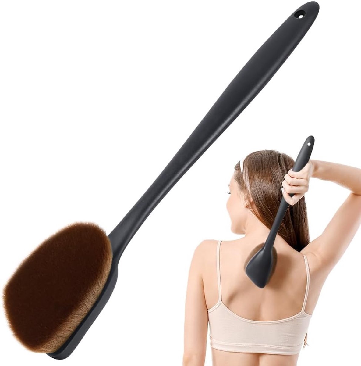 SnelShoppen - LOPHE Back Applicator voor Zelfbruiners, Herbruikbare Sunscreen Applicator, Omnidirectionele Tanning Brush, Zwart, 33 cm, Perfect voor T