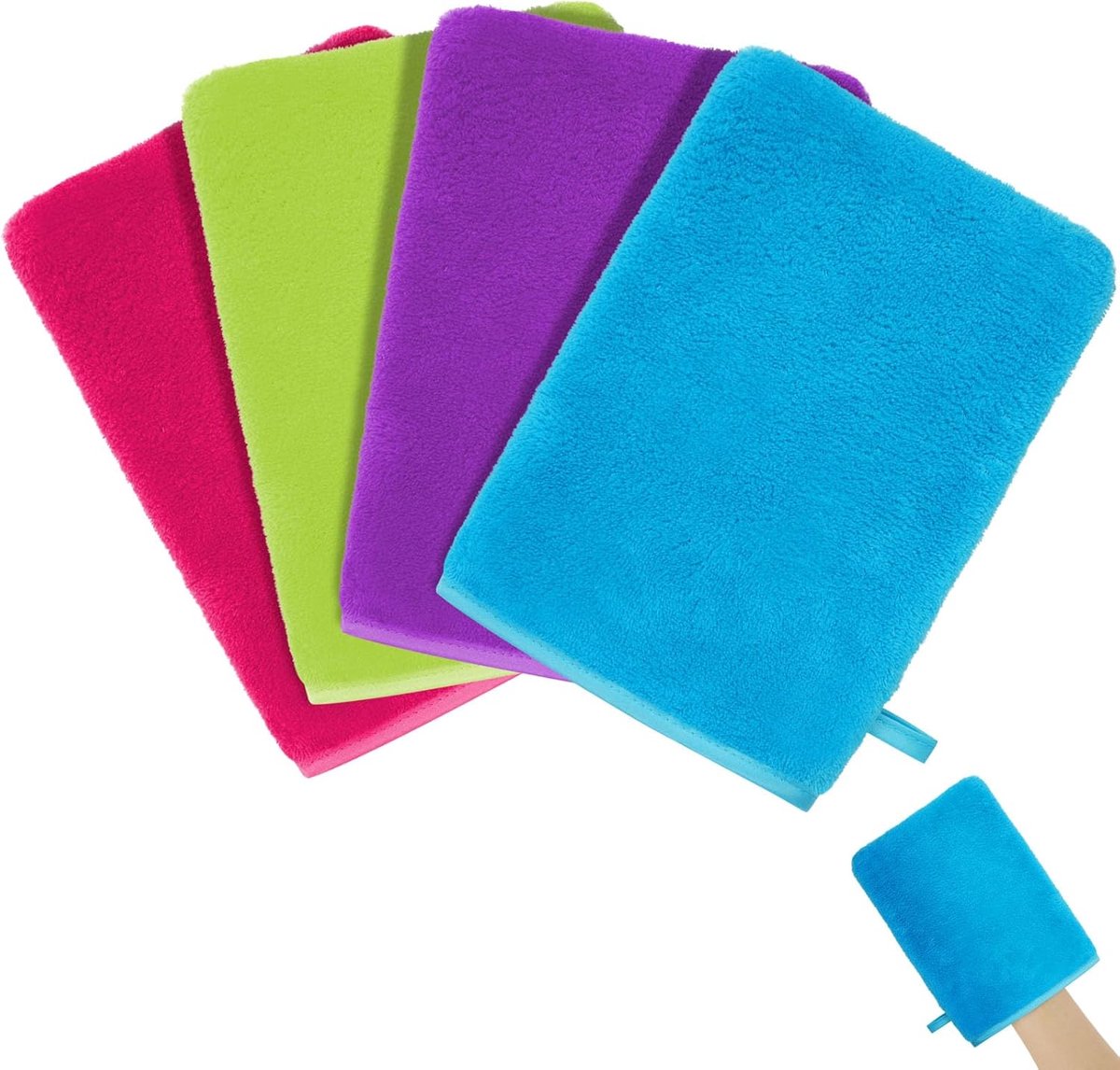 SnelShoppen - Microfiber Wasdoekhandschoenen Set van 4 - Flanellen Douchehandschoenen 15x20cm - Zachte Gezichtsdoeken - Herbruikbare Make-up Verwijder
