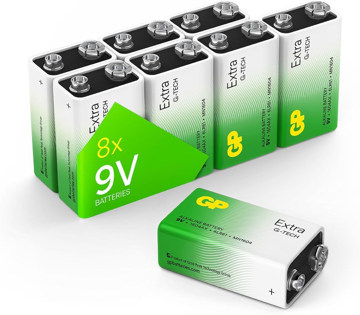 SnelShoppen - 9V Alkaline Batterijen - 8 Stuks - Nieuwe G-TECH Technologie - Krachtige en Lekkagebestendige Blokbatterijen voor Rookmelders, Meetappar