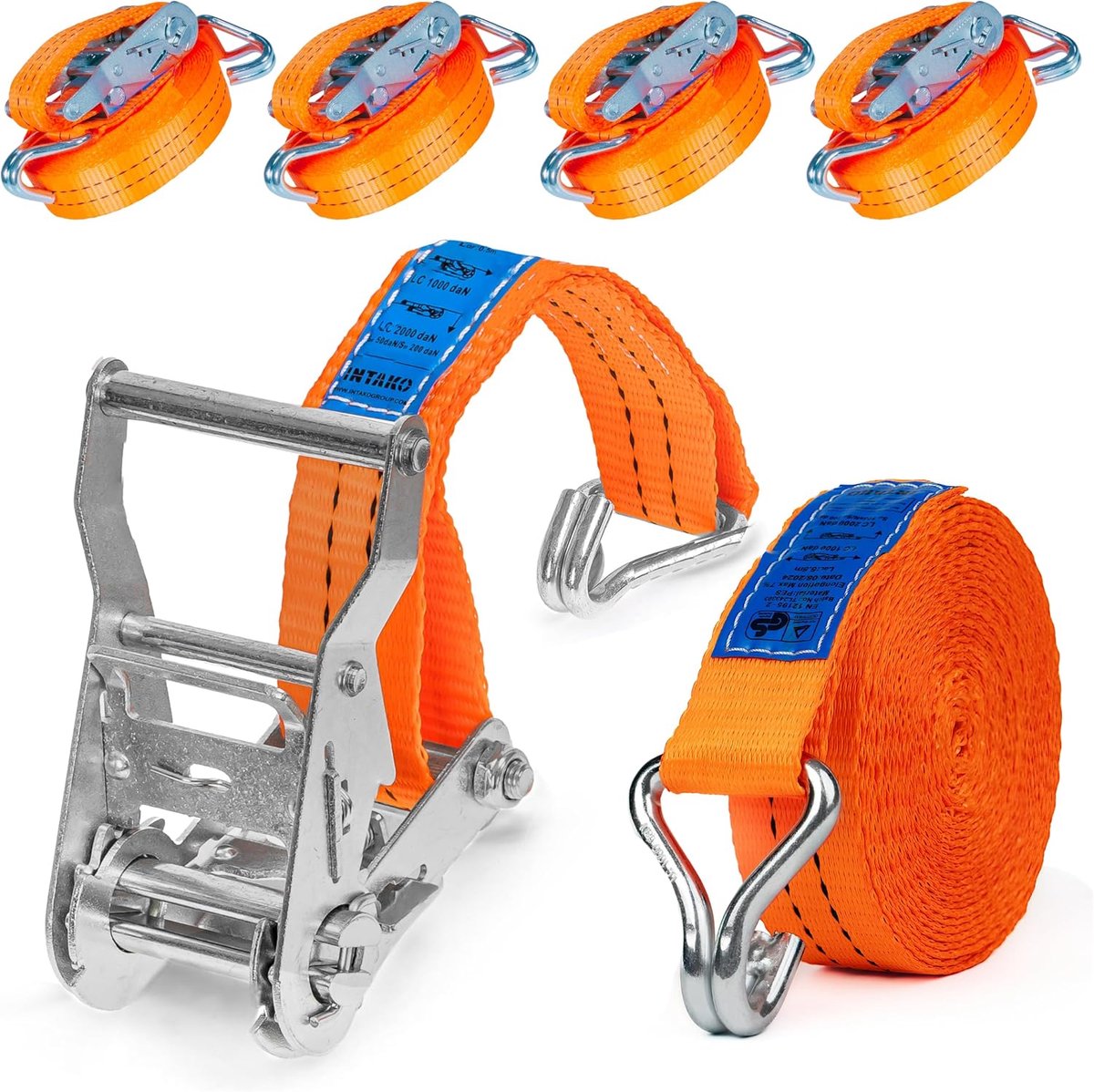 SnelShoppen - 4 Stuks Spanbanden met Ratel en Haken 6m - Ladingzekering 2000kg voor Vrachtvervoer, Motorfiets, Kajaks, Tuingereedschap - Oranje - 35mm