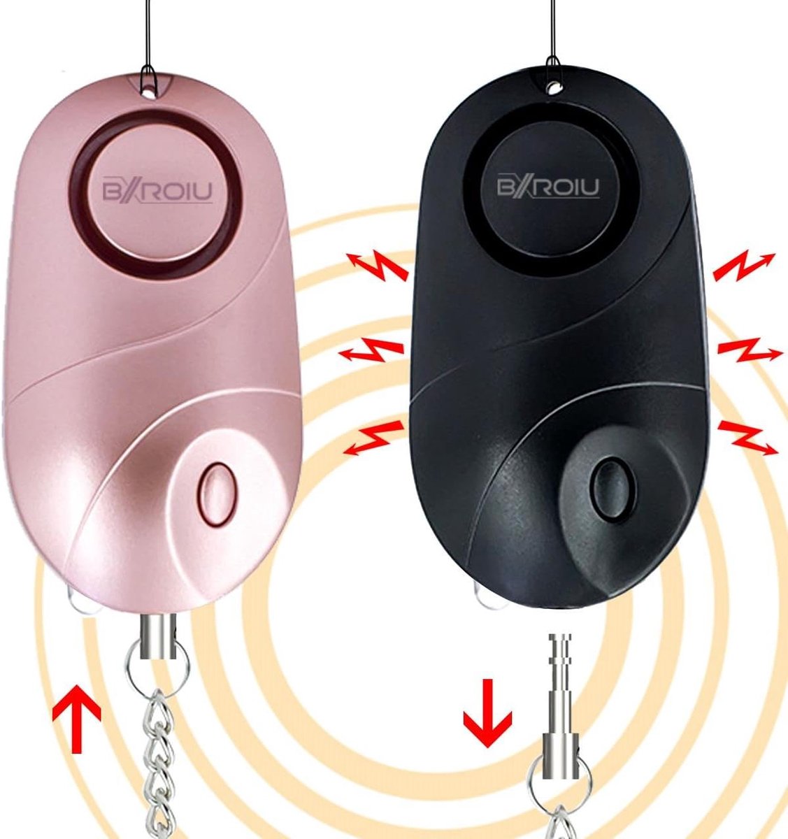 SnelShoppen - Personal Alarm Pocket Alarm Sirene Zelfverdediging Sleutelhanger Rose Goud Zwart 130-140 dB Veiligheid voor Vrouwen Kinderen Ouderen
